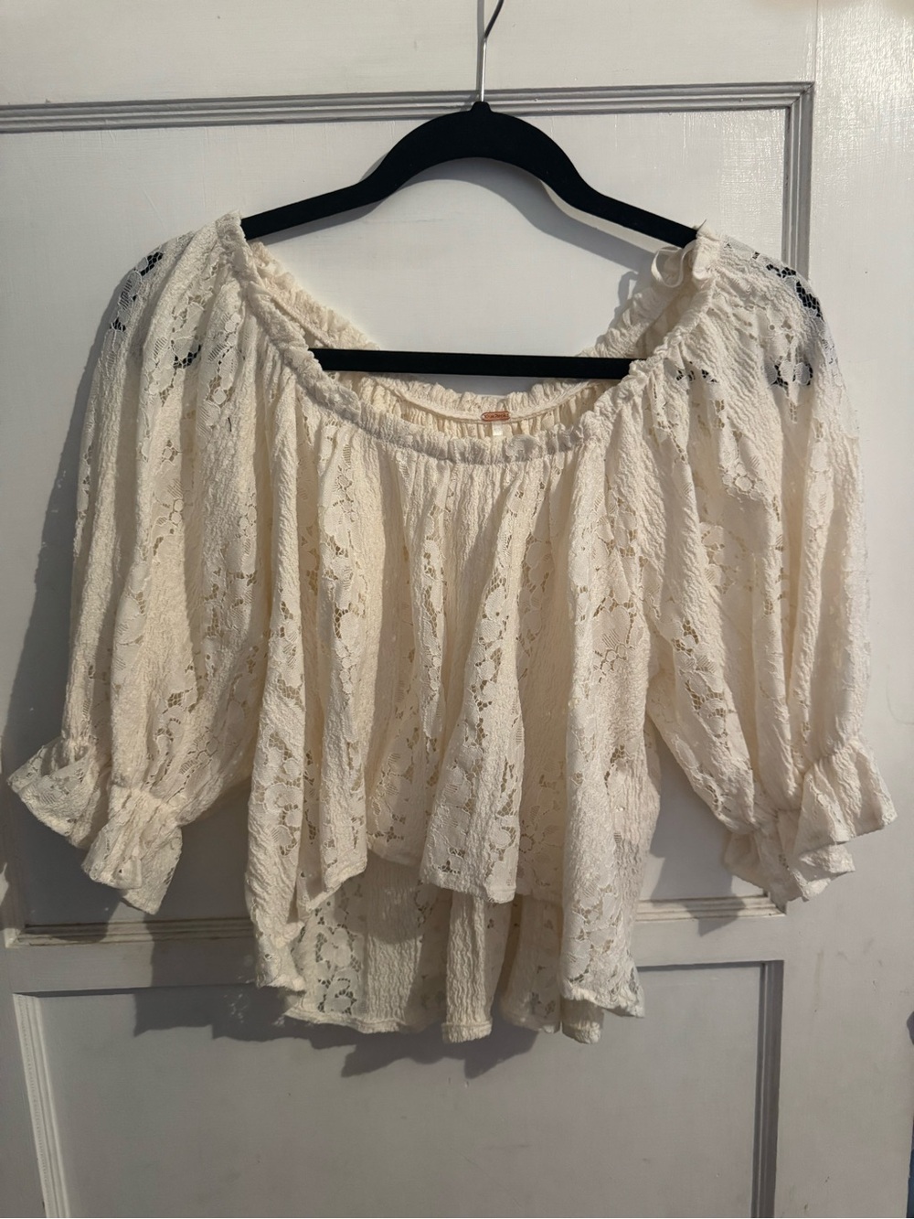 Free People Ivory Lace Off-Shoulder Peasant Blouse